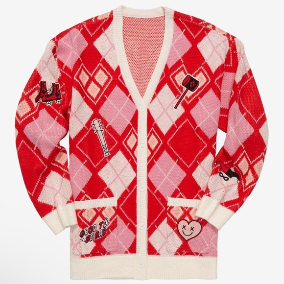 Hot Topic Sweaters - DC Comics Harley Quinn Diamond Cardigan‎ Boxlunch Exclusive Batman Joker
